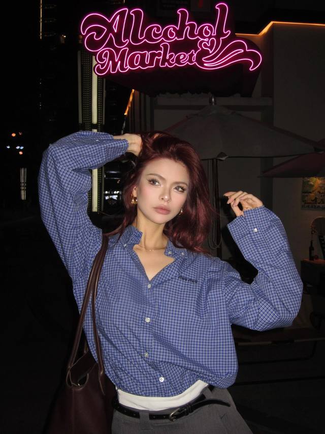 Miumi* 24Fw Early Autumn New Arrival Embroidered Logo Checkered Collar Shirt | E