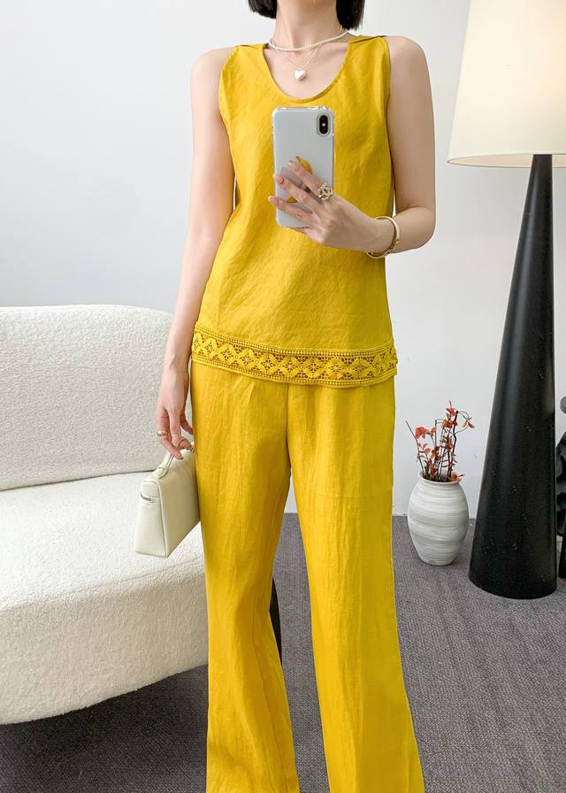 Top And Pants - Best-Selling High-Quality Hemp Linen Bias-Cut Lace Top Now Avail