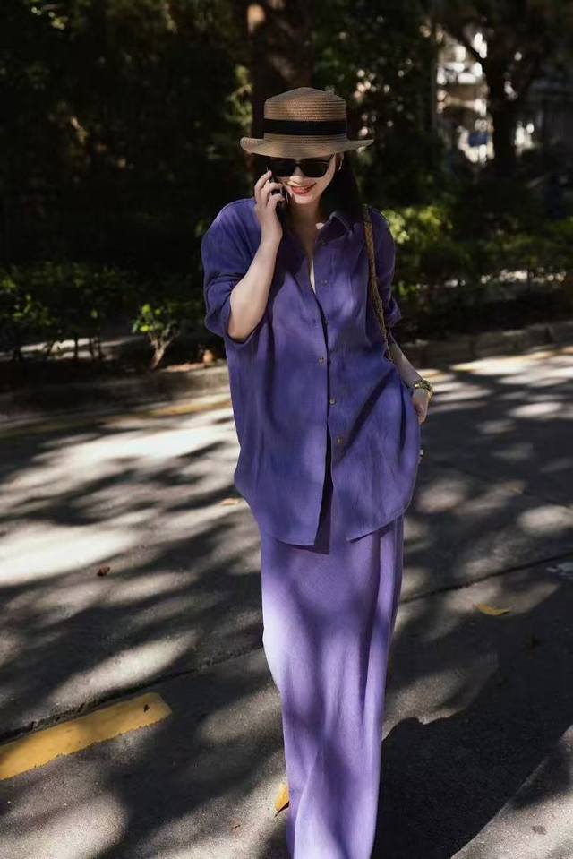 Vintage-Inspired 4-Piece Set, 100% Natural Pure Linen, Shirt And Skirt Set. This