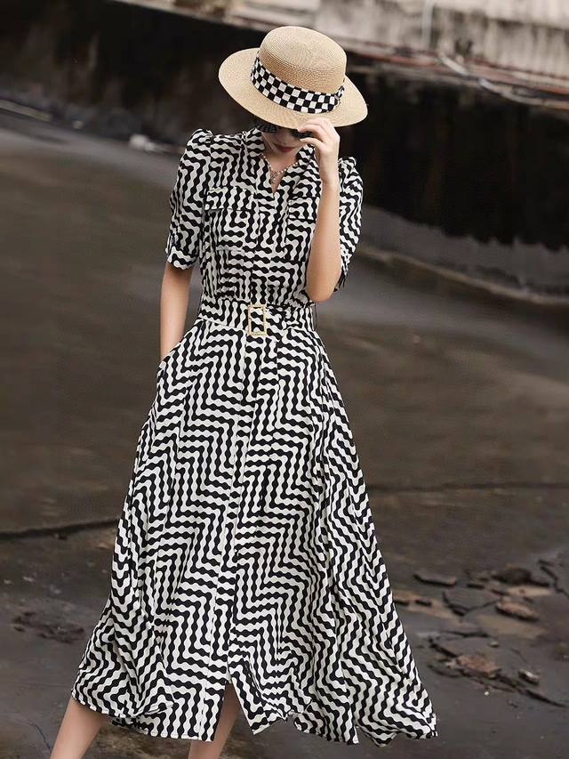 Reorder In Stock! Stand-Up Collar Striped Elegant Tie-Belt Shirt Dress! Elegant