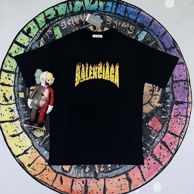 Balenciaga ] Fw Short-Sleeve T-Shirt Paris Flame Logo Short-Sleeve T-Shirt Premi