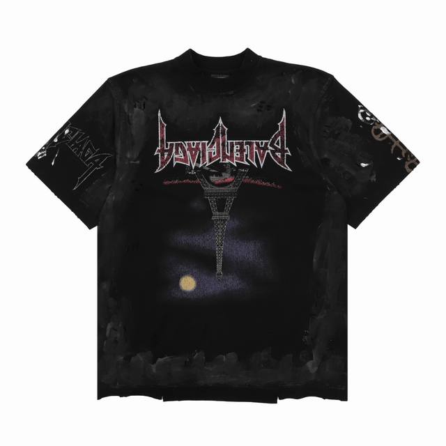 Balenciaga Parisian Moonlight Night Eiffel Tower Tee, Sizes: Xs-L
