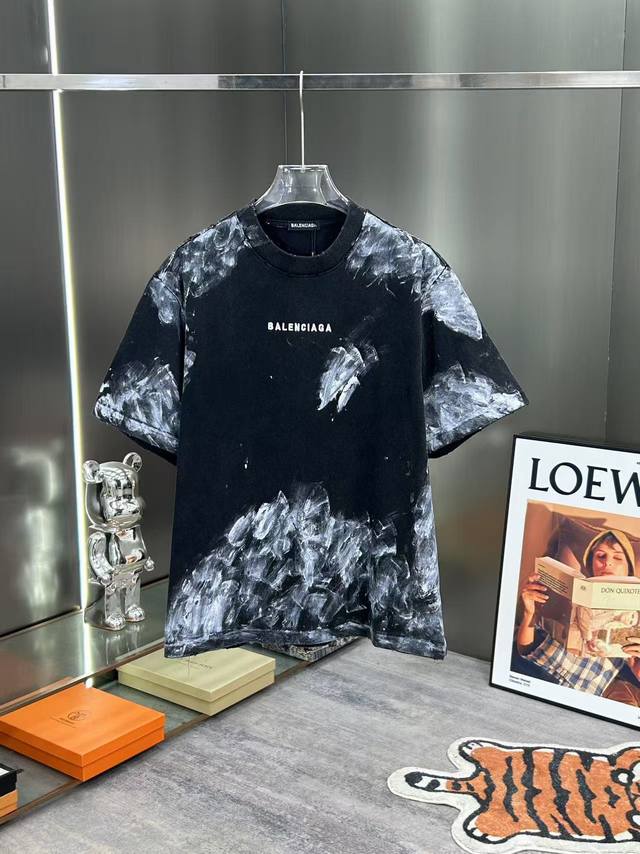 Balenciaga New Parisian House Hand-Painted Faded Vintage-Washed Short-Sleeve Hea