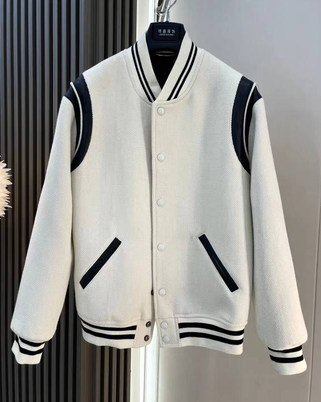Ysl Saint Laurent Classic Wool And Leather Patchwork Black And White Jacket, Bas