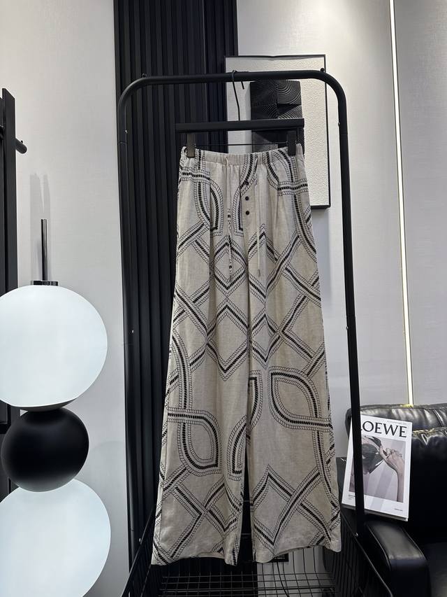 Celine Celine New Bestseller Front Button Chain-Striped Linen Wide-Leg Pants Cla