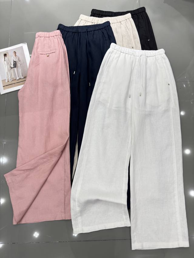 Saint Laurent* New Simple 100% Linen Wide-Leg Pants With Elegant Pocket Details,