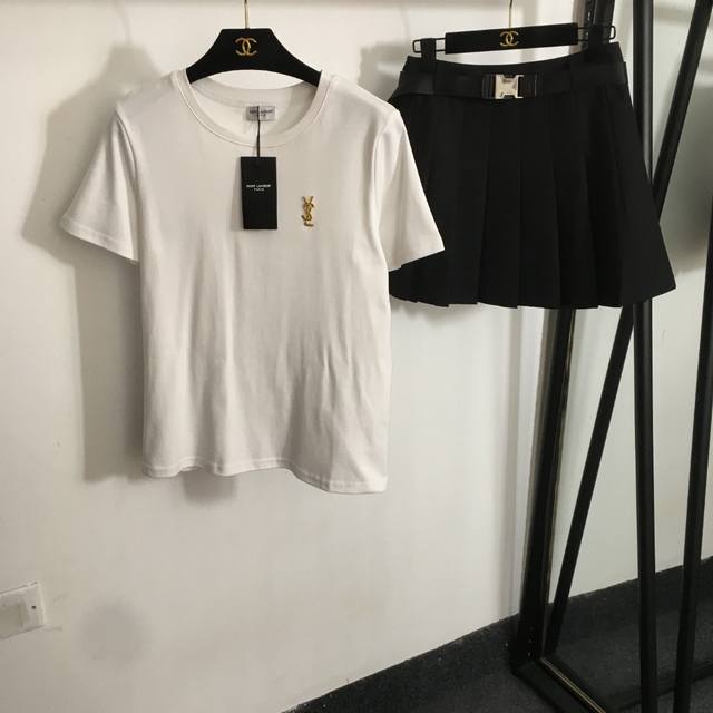 Style No. 20252875 Ysl* New Set, Snake-Shaped Logo Letter Short-Sleeve T-Shirt +