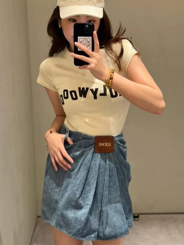 Loew* 25Ss Spring/Summer New Arrival Irregular Pleated Leather Label 100% Cotton