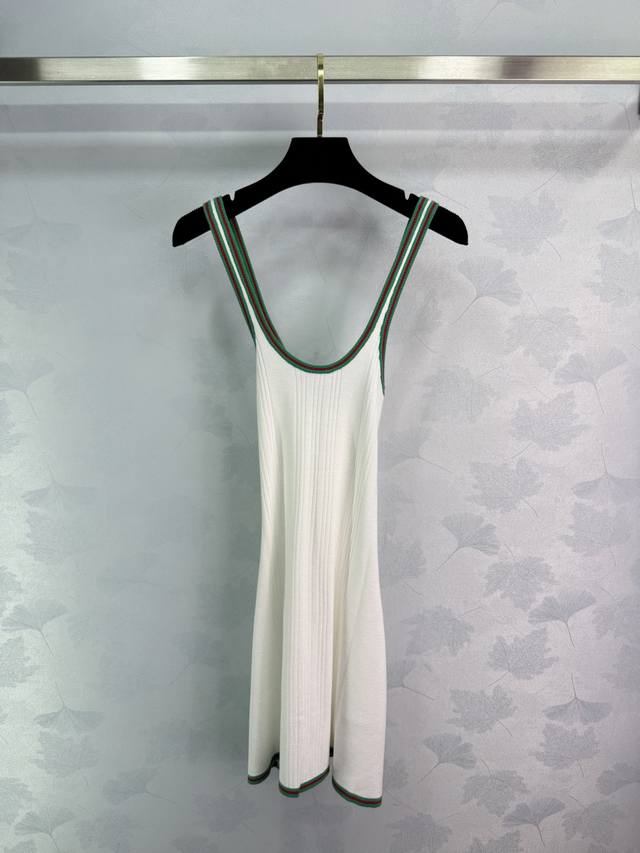 Gucc* 2025 New Arrival! Color-Blocked Knitted Cross-Over Tank Dress. Custom-Made