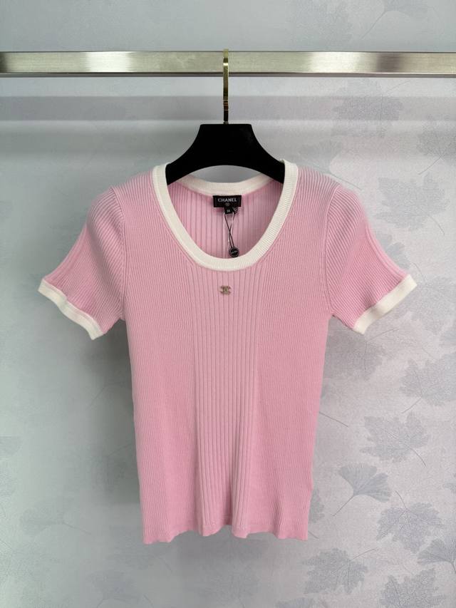 Chanel*2025 New Arrivals! Fitted Knit Short-Sleeve Top. Custom-Made Yb 100% Cott