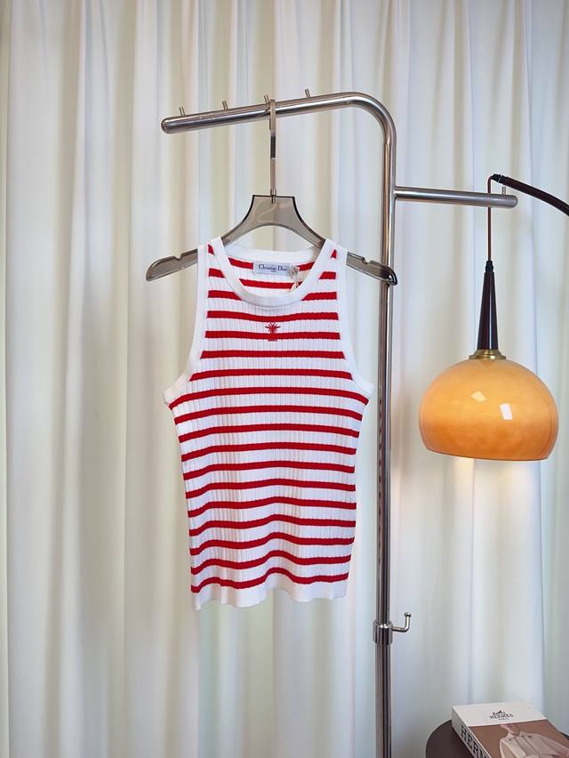 Di** New Arrival Small Bee Embroidered Logo Tencel Striped Tank Top Custom-Made