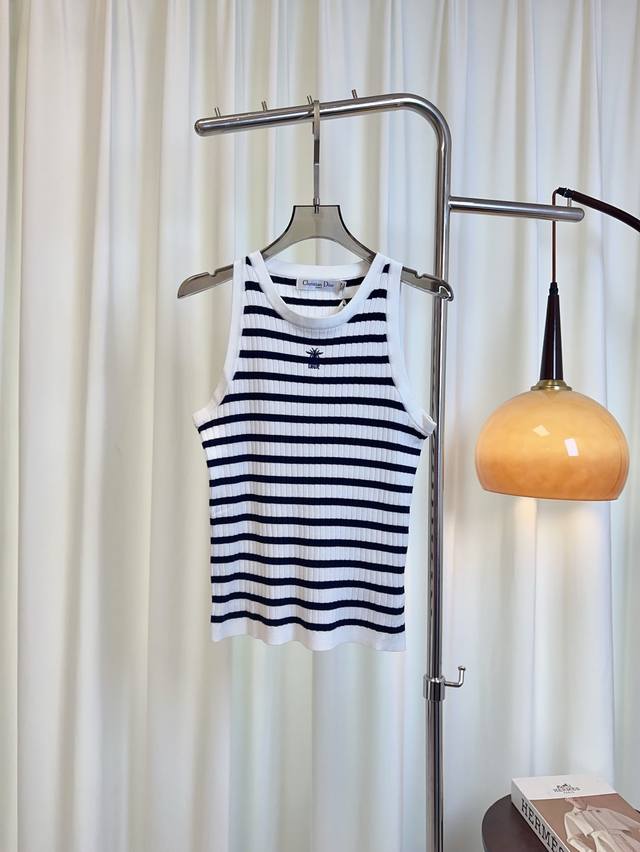 Di** New Small Bee Embroidered Logo Tencel Striped Tank Top Custom-Made Tencel F
