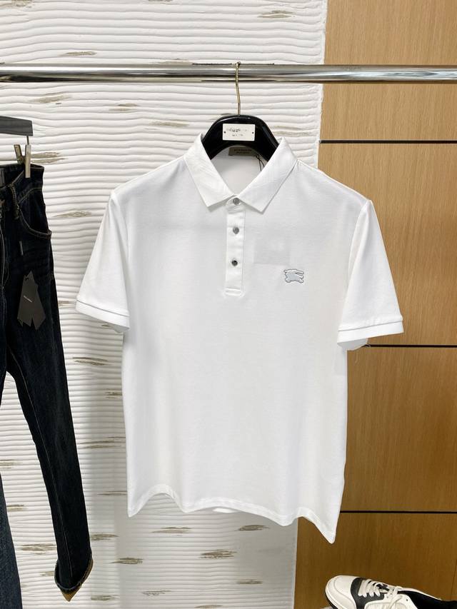 Burberry, 2025 Summer New Polo Short-Sleeve Shirt, Hexagonal Pearl-Weave Cotton,