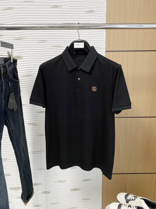 Zegna, 2025 Summer New Polo Short-Sleeve Shirt, Hexagonal Pearl-Weave Cotton, Hi