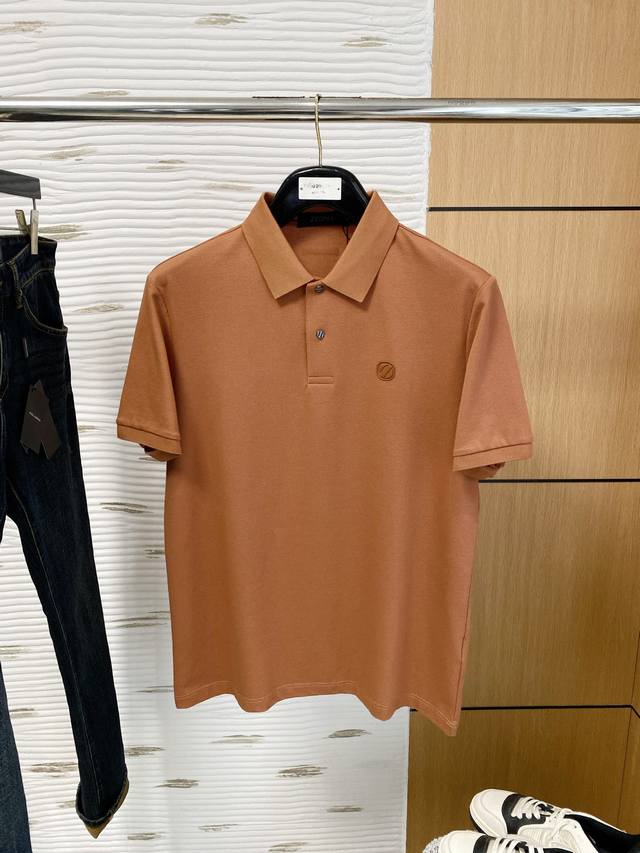 Zegna, 2025 Summer New Polo Short-Sleeve Shirt, Hexagonal Bead-Patterned Cotton,