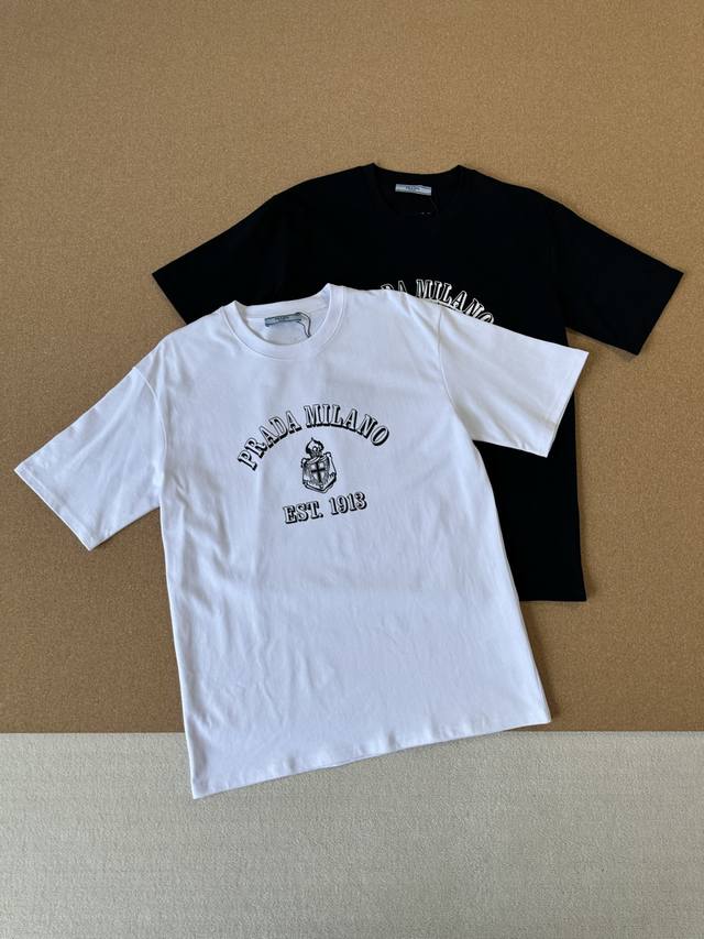 Prada Prd 2025 Spring And Summer Latest Milan Cross Logo Print Pure Cotton Short