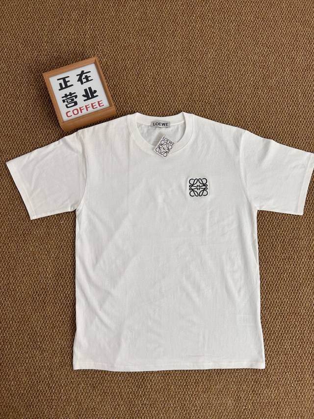 Top Embroidery Quality Loewe White Basic Short Sleeves Loose Men And Women Coupl