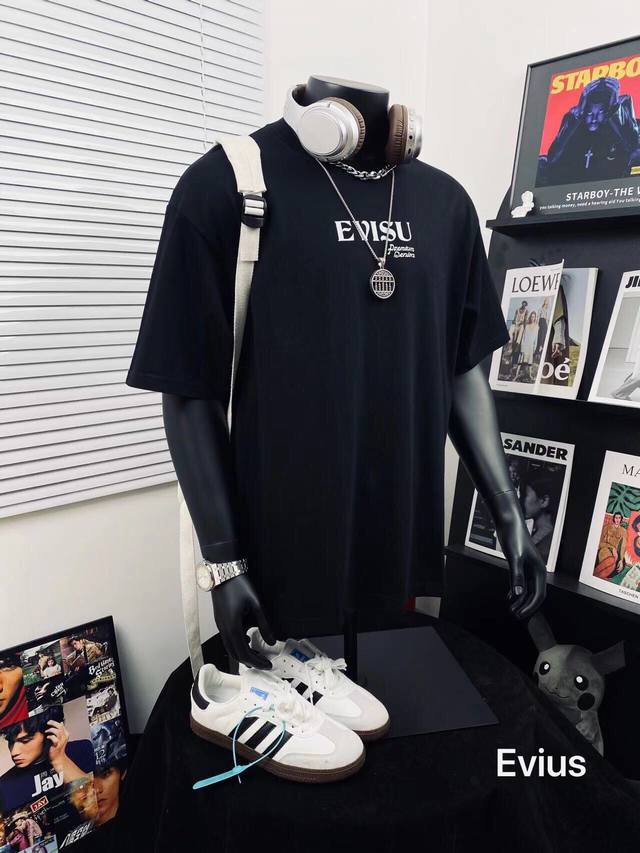 evisu Fushen High Version Logo Printed Men And Women Casual Short-Sleeved T-S