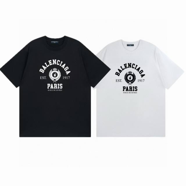 New Arrival Balenciaga 25Ss Paris Wheat Ear Crown Print Short-Sleeved High Versi