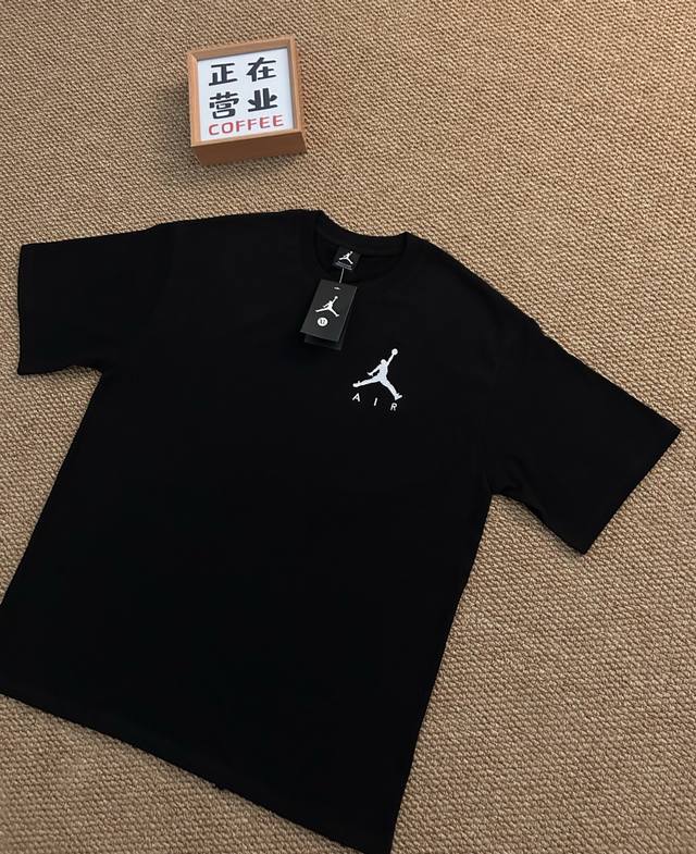 Top Embroidery Quality Jordan Jordan Embroidery Air Black Short Sleeves Loose Me