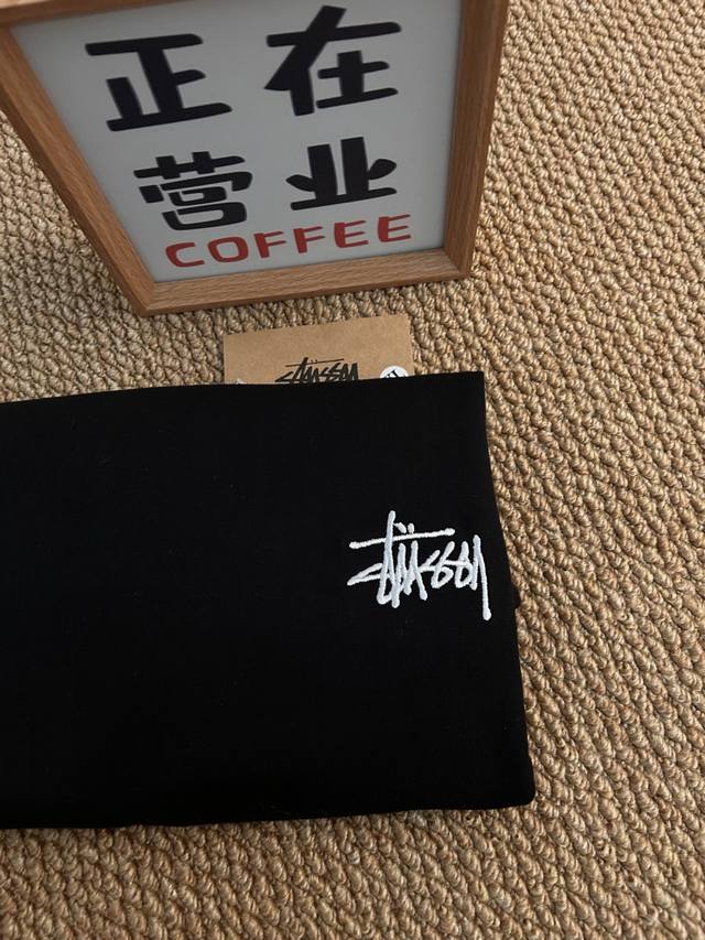 Top Embroidery Quality Stussy Black Basic Short-Sleeved Loose Men And Women Coup