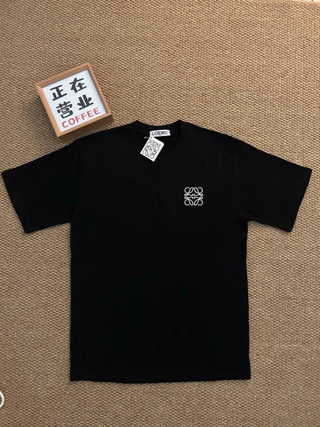 Top Embroidery Quality Loewe Black Basic Short Sleeves Loose Men And Women Same