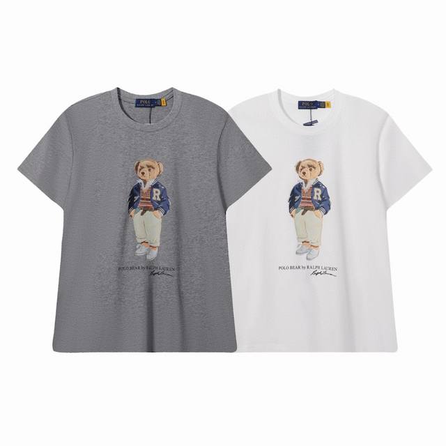 Top Quality Ralph Lauren's New Bear Print Short-Sleeved Round Neck Design Modifi