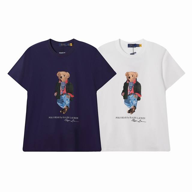 Top Quality Ralph Lauren's New Bear Print Short-Sleeved Round Neck Design Modifi