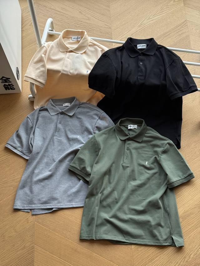For Saint Laurent Paris Solid Color Polo Short-Sleeved T-Shirt Black Green Gray