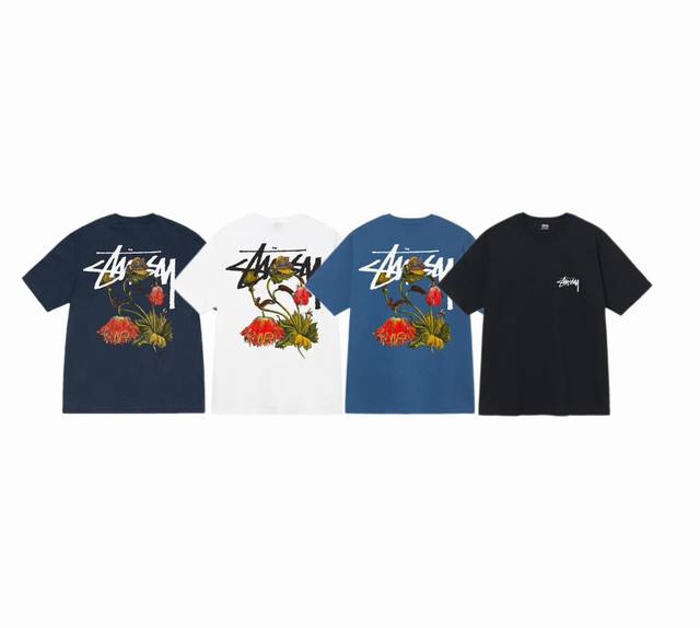 New Model Number S077 Stussy Camellia Print Round Neck Short-Sleeved T-Shirt For