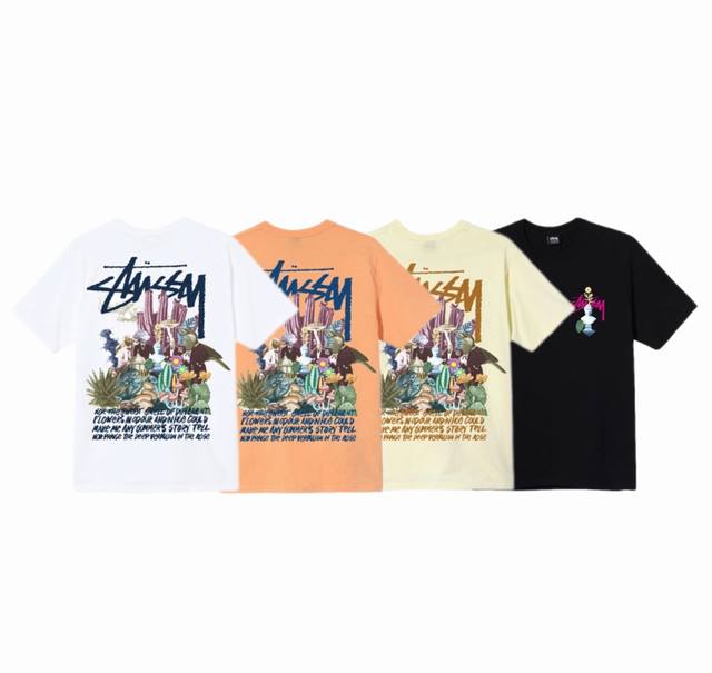 New Model Number S074 Stussy Psychedelic Tee Fantasy Hook Print Casual Short-Sle