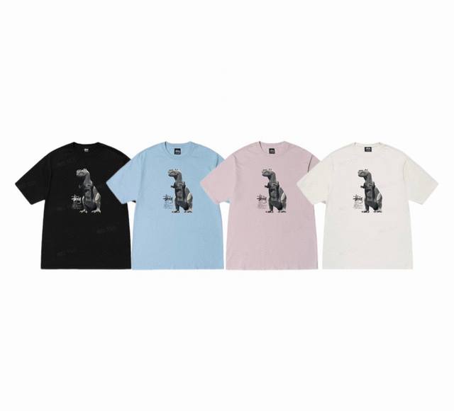 New Model Number S057 Stussy S23. Q Version Chest Dinosaur Print Trendy Brand Sh