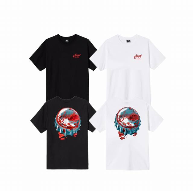 New Model Number S047 Stussy Bottlecap Tee Bottle Cap Print Neutral Style Couple