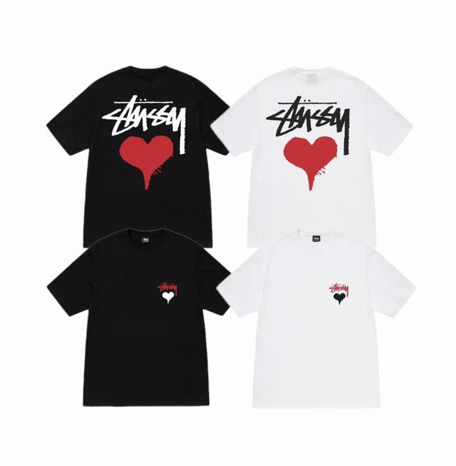 New Model Number S041 Stussy Stock Heart Tee Ordinary Heart Print Round Collar S