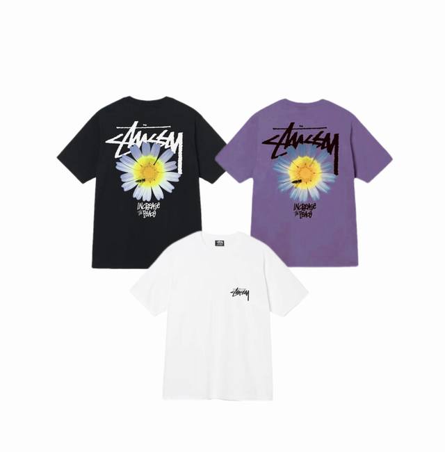 New Model Number S034 Stussy Itp Flower Tee Daisy Print Round Neck Pullover Shor