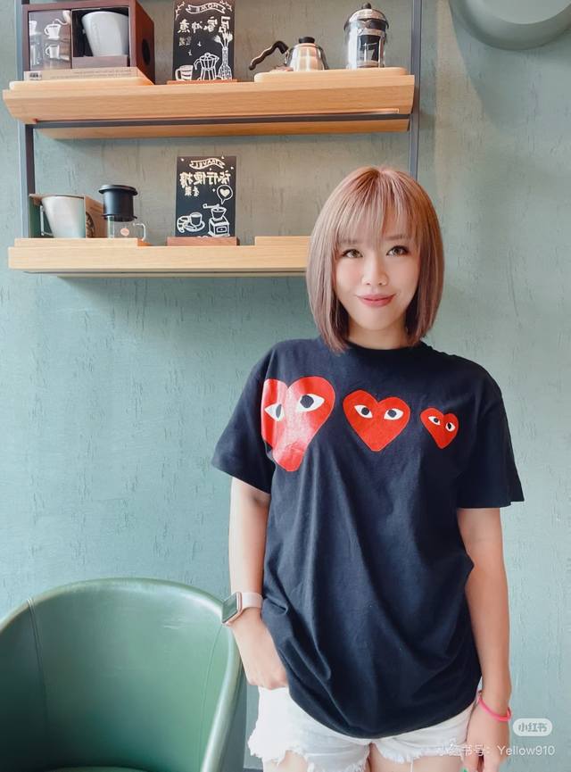 cdg Three Love Hearts Kawakubo Rei Play Love Short Sleeves Color White Black