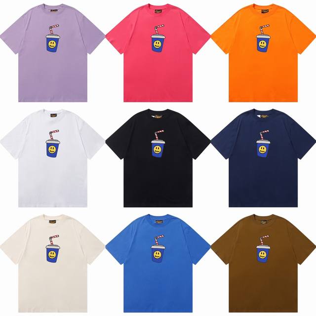 d103 9 Colors 2025Ss Bieber Same Style Smiley Face Drew Print Short-Sleeved H