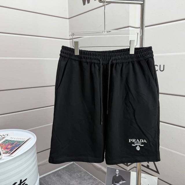 prad* Prada Embroidered Terry Shorts Color: Black Size Xs Sml