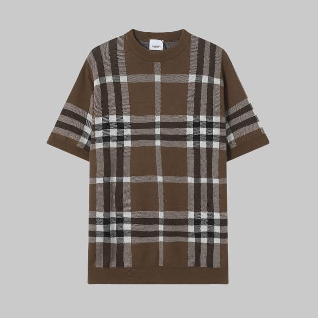 High Quality Bur Burberry Classic Plaid Knitted Round Neck Short-Sleeved T-Shirt