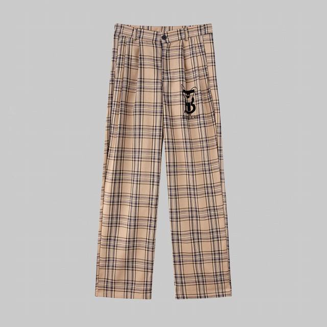 High Quality Burberry Bbr Bunny Ears Tb Plaid Plaid Straight Trousers High-End V