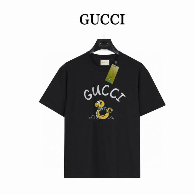 gucci Chinese Zodiac Snake Short-Sleeved T-Shirt Style: Gg10 Black 240G Heavy