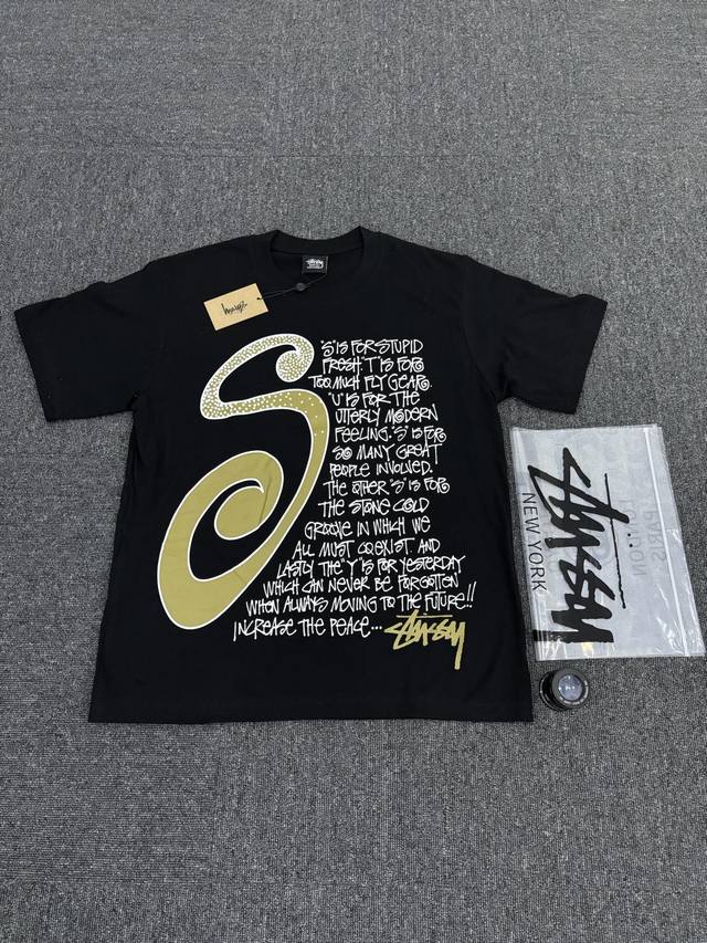Stussy Big S Short Sleeve Screen Printing Cylindrical Cloth 230G Style Number Xm