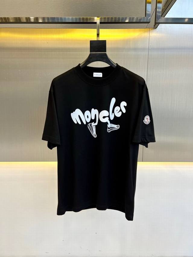 moncler Men's Running Logo Cotton Crew Neck Fun Signature Short Sleeve T-Shir