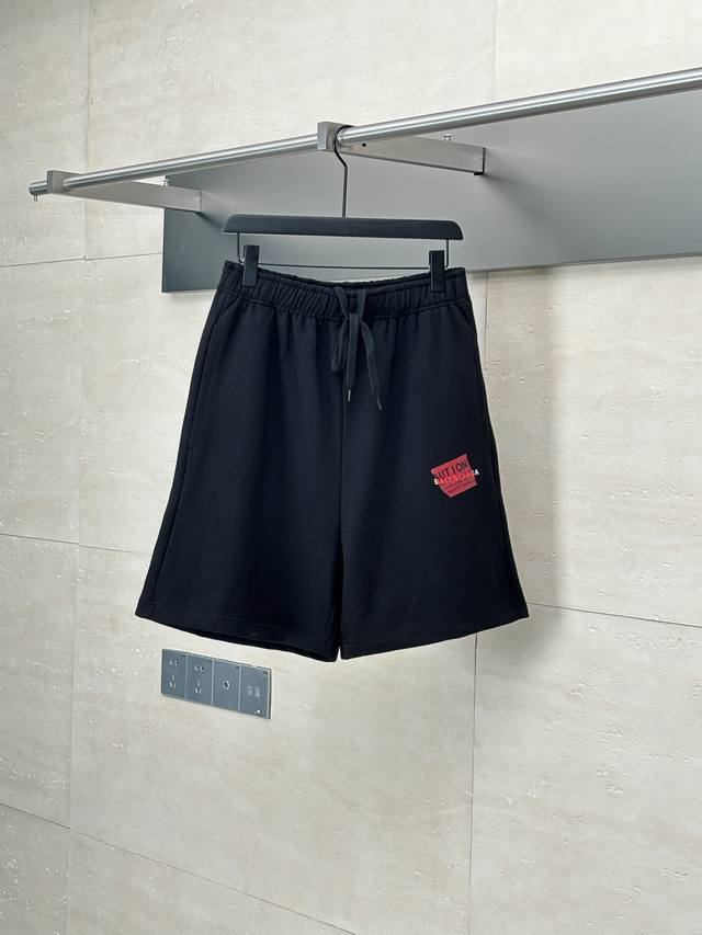 balenciaga* Paris 25Ss Black And Orange Tape Printed Embroidered Shorts Made