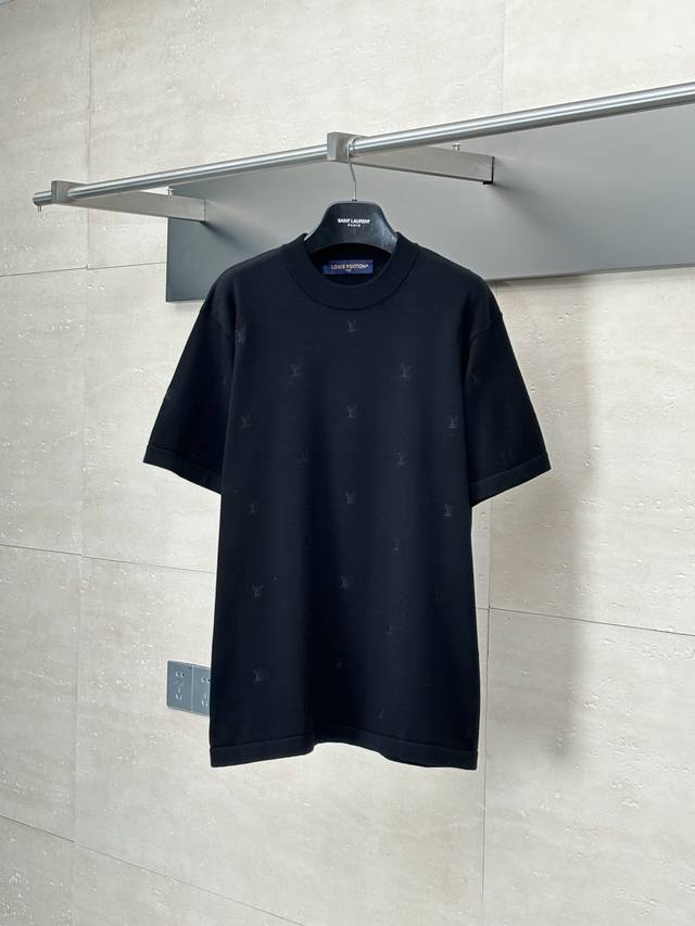 lv* Louis 25Ss New Full-Print Embroidered Wool Short Sleeves This Short-Sleev