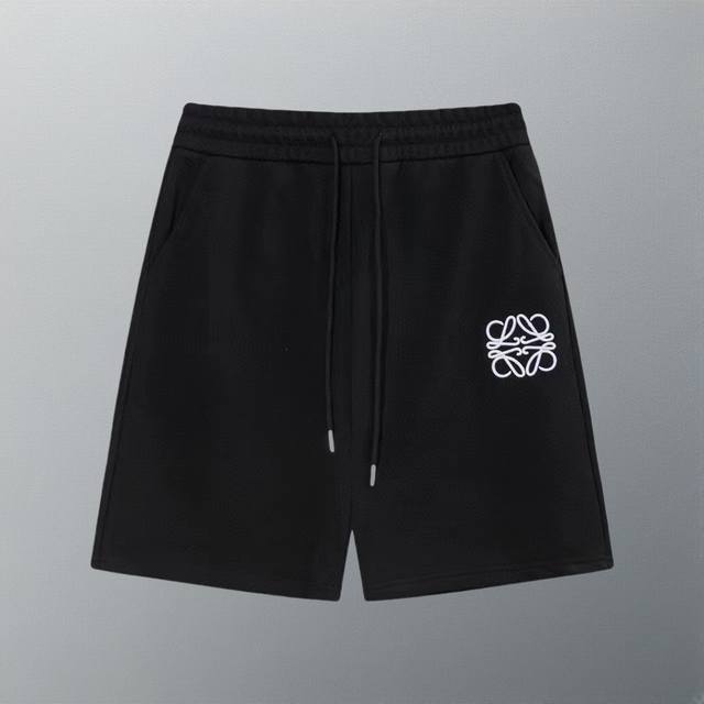 High Version Loewe Classic Logo Embroidered Shorts 360G Pure Cotton Sweater Fabr