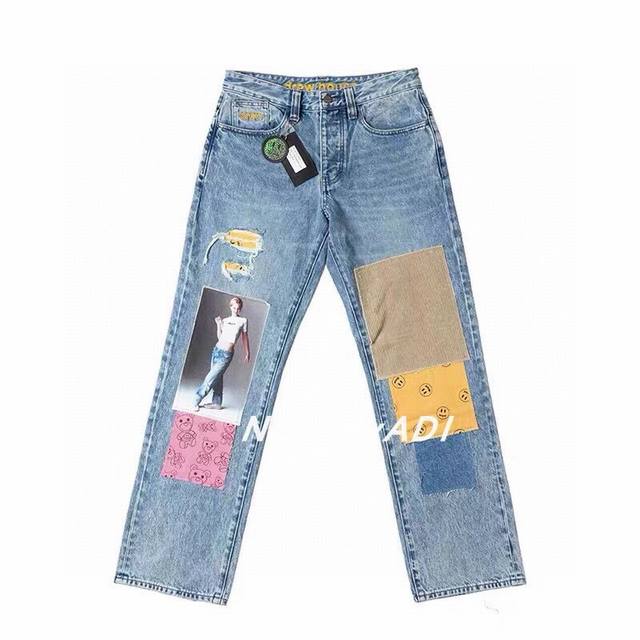 Style No. Fz071 Drew Smiley Bear Hailey Patch Trendy Loose Hip-Hop Trousers Jean