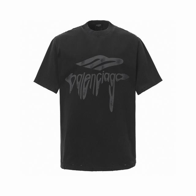 balenciaga Paris 25Ss Melted Letter Print Short Sleeves Custom Woven Ribbed P