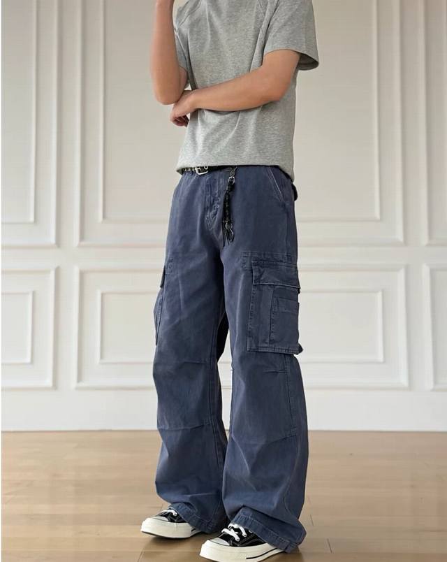 Style No. Xk3335 American Erl French Blue Wide-Leg Overalls With Multiple Pocket