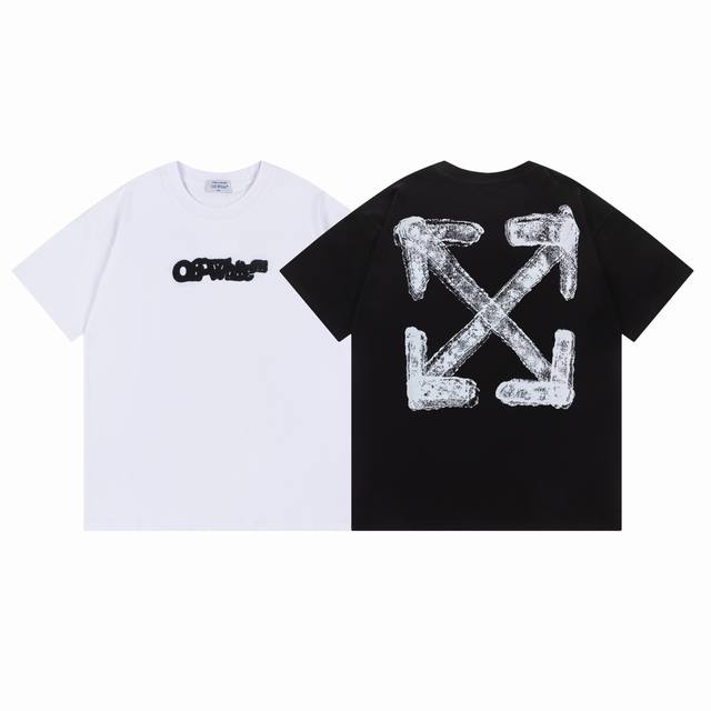 9035# Off White New Loose Fit Short-Sleeved T-Shirt Size Sml Xl Color Black W